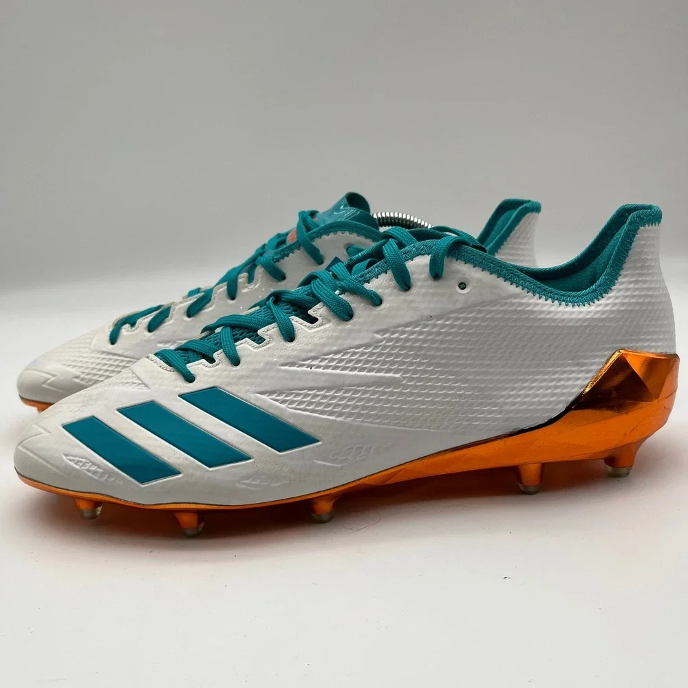 Adidas Adizero Football Cleats Mens White Teal Orange Metallic Chrome Low Top 14